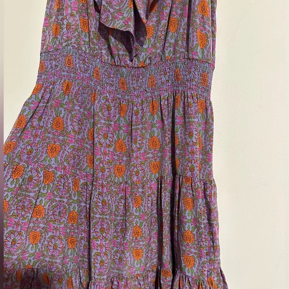 Rebecca Taylor SILK floral smocked waist summer tiered dress